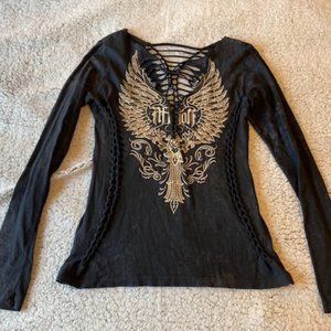 AFFLICTION Women's Long Sleeved Cutout Tops